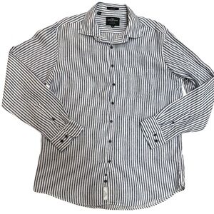 Rodd & Gunn Blue White Striped Linen Shirt XL | Italian Fabric Sports Fit